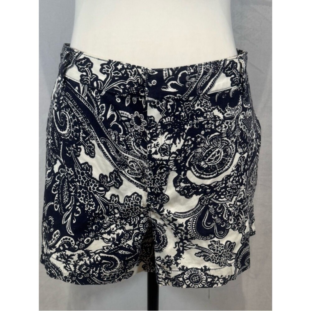 Joe Fresh navy and white paisley print cotton shorts with pockets size 16